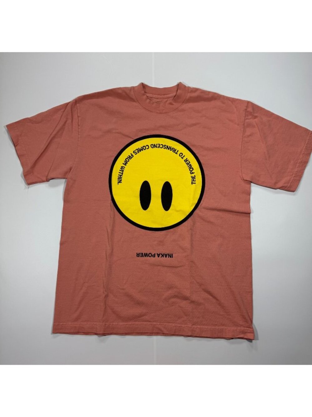 Inaka Power T-Shirt Mens M Pink Smiley Face Graphic Print Cotton Summer Travel